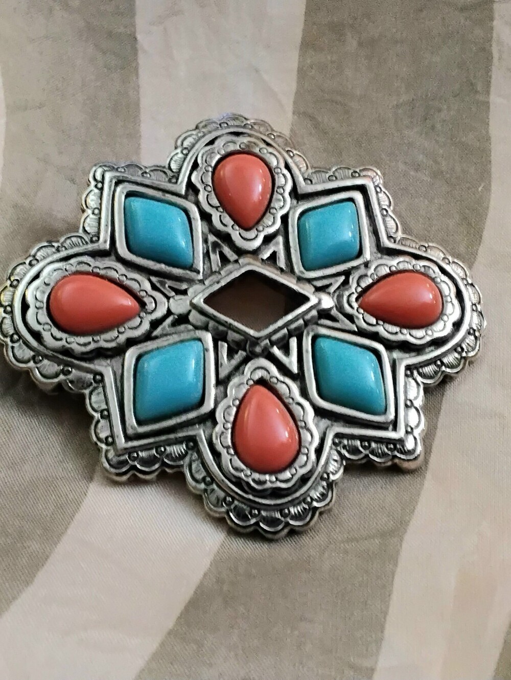 Vintage Avon Faux Turquoise & Coral Brooch/Pin/Pendant